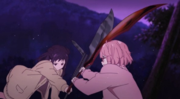 Sakura (Left) attacking Mirai