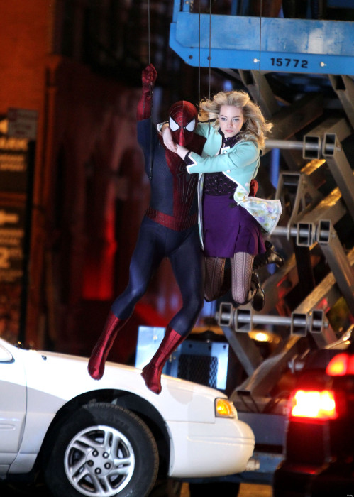 Andrew Garfield and Emma Stone on location for  "The Amazing Spiderman 2"